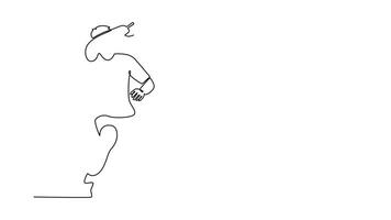 Animated self drawing of continuous line draw male table tennis players performing dynamic strokes and returns. Showing speed, focus, and reflex in modern ping pong. Full length single line animation video