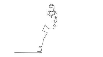Self drawing animation single line draw tennis player woman, ready for game, training, exercise in development or focus. Sport expert, girl athlete with racket. Continuous line. Full length animated video