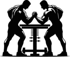 Two men are doing arm wrestling at a table vector