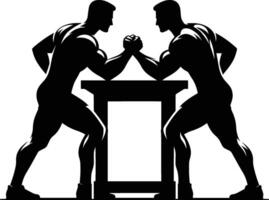 Two men are fighting at a table with a table vector