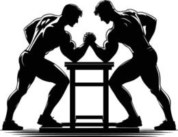 Two men are arm wrestling in silhouette vector