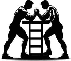 Two men are fighting over a table with a ladder vector