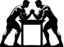Two men are arm wrestling at a table vector