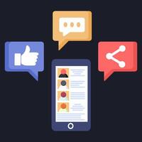 Flat design illustration of social media engagement metrics.like, comment, share. vector