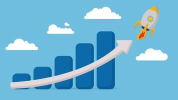 Exponential growth or compound interest, investment, wealth or earning rising up graph, business sales or profit increase concept, financial report graph with exponential arrow from flying rocket vector