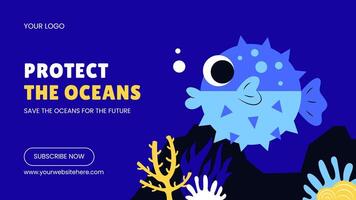 World Oceans Day Thumbnail Layout in Hand-Drawn Cartoon Style vector