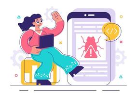 Online Security System with Bug Scanner on Smartphone vector