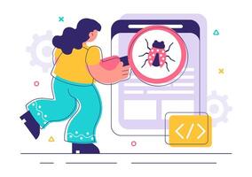 Flat Illustration of Phone Virus Detection and Website Protection vector