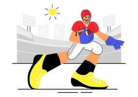 Flat Design of American Football Action Scene with Stadium and Players vector