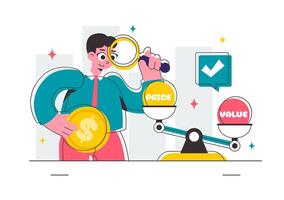Economic Inflation Illustration with Price Comparison on a Scale in Flat Cartoon Style vector