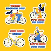 Template for World Bicycle Day Label Campaign with Flat and Playful Cartoon Style vector