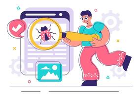 Website Security and Bugs Scanning Tool with Mobile Phone Design vector
