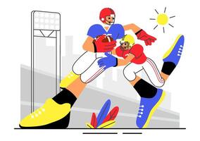 Flat Illustration of American Football Players in Action with Stadium Background vector