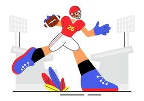 Athletes Playing American Football in a Cartoon with Flat Stadium Background vector