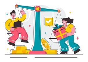 Flat Cartoon Illustration of Economic Value Changes with Weighing Scale vector