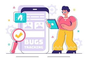 Bug Tracking App and Cyber Security Protection Concept vector