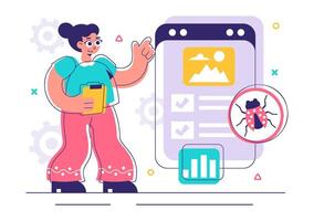 Flat Cartoon of Malware Tracking on Mobile Website vector