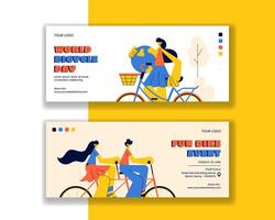 World Bicycle Day Creative Horizontal Banner Layout with Cartoon Background Elements vector