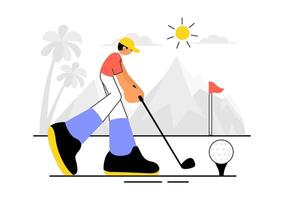 Flat of a Golf Match on Green Field with Flagstick, Cart, and Clubs vector