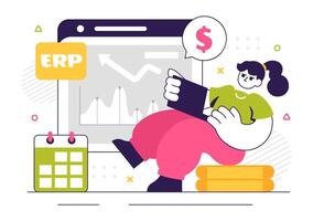 Illustration of Business ERP System for Resource and Data Management vector