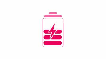 Battery charging icon, isolated on white background, 4K motion graphics animation, light crimson color icon video