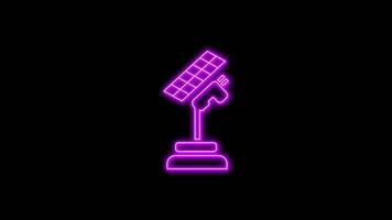 Purple glowing neon line of solar tracker icon, on black background, 4K motion graphics animation, neon effect video