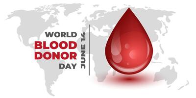 World Blood Donor Day Background, June 14 Every Year. Blood Donor Day Banner with Drop and World Map and Modern Typography. Donate Blood to Save Lives Around the World. Illustration. vector