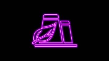 Purple glowing neon line of bio mass icon, on black background, 4K motion graphics animation, neon effect video