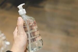 Refill to reduce plastic waste. soap or shampoo for refill. plastic bottles for refill liquid soap, shampoo and other products. Zero waste. Reuse reduce recycle concept. Copy space. photo