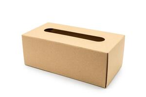 Empty brown tissue paper box isolated on white background with clipping path. Craft tissue box. Table Top Tissue Box. photo