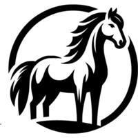 tatuaje emblema de silueta de calma Doméstico domesticado caballo en monocromo. grabado minimalista imagen en negro tinta dibujo en blanco antecedentes vector