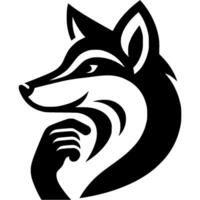 Thoughtful Fox holds his chin with his paw side view in monochrome. Engraving minimalistic image in black ink drawing on white background vector