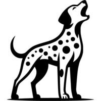 Tattoo of angry roaring Dalmatian dog in monochrome. Dalmatian dog full size in defense of territory. Engraving minimalistic image in black ink drawing on white background vector