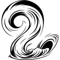 Sketchy engraving emblem of water element twisted into rings in monochrome. Engraving minimalistic image in black ink drawing on white background vector