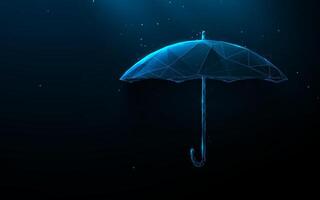 Futuristic Digital Umbrella in Low Poly Wireframe Style on Dark Background vector