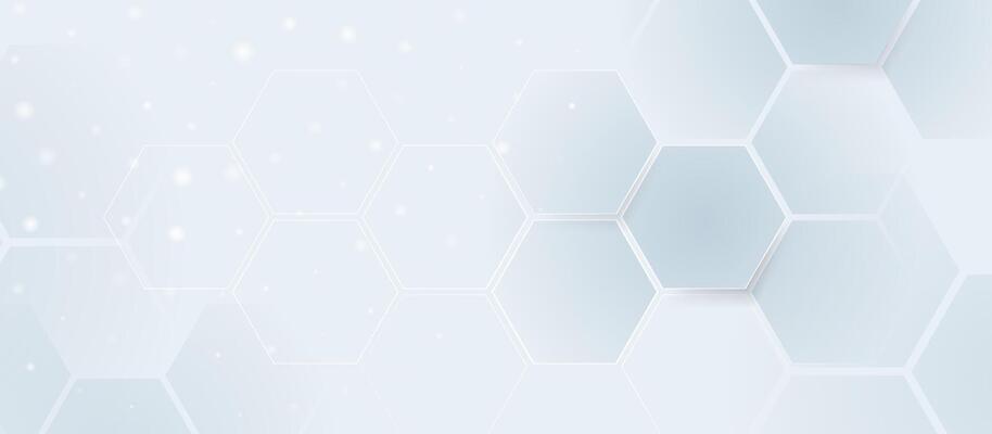 White Hexagonal Medical Background with Soft Light and Bokeh Particles