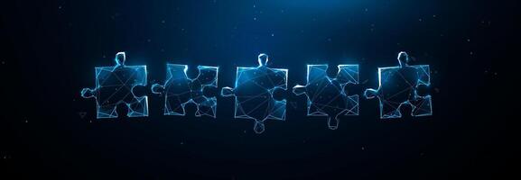 Futuristic Glowing Puzzle Pieces in Digital Wireframe Style vector