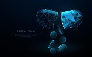 Futuristic Wireframe Capsule with Digital Pills on Dark Background vector