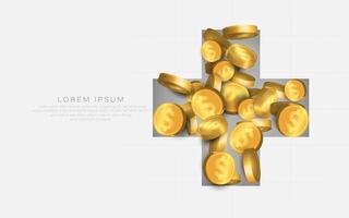 Golden Coins Overflowing from Box in Plus Shape on Light Background vector