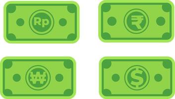 Set of Green Banknote Icons with Different Currency Symbols vector