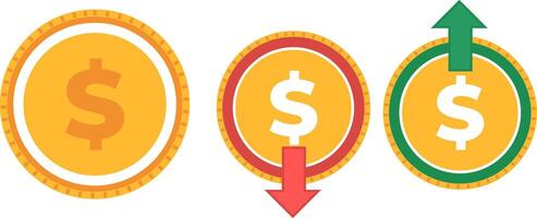 Currency Symbols with Arrows Indicating Increase and Decrease vector
