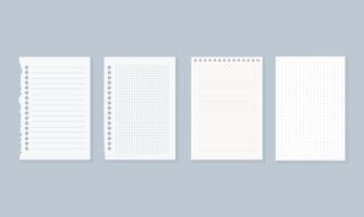 Collection of White Paper Pages with Binder Clips in Flat Design vector