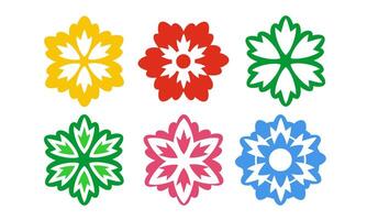 Abstract Floral Icon Set with Six Stylized Flower Variations in Different Colors vector