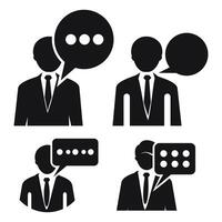 Set of Business Communication Icons with Speech Bubbles and Silhouettes vector