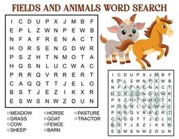 Fields and Animals Word Search vector