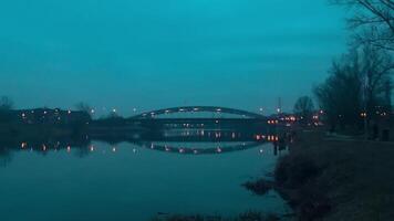 Evening view of pedestrian bridge over Vistula in Krakow video