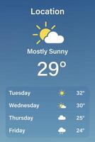 Weather App Interface Showing Temperature, and Icons vector