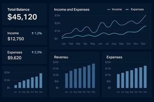 Professional financial dashboard with charts and performance metrics vector