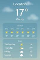 Weather App Interface Showing Forecast, Temperature, Icons vector