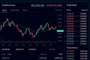 Modern cryptocurrency trading screen with chart and order book vector